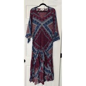 Ba&sh Lady Dress 8 Maxi Framboise Paisley Sheer Asymmetric Ruffle Hem Boho Artsy